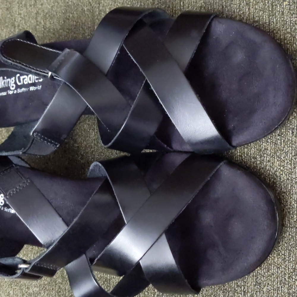 Walking Cradles Newton Black Leather Strappy Sandal Size 10 EUC - Picture 12 of 15
